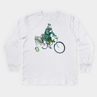 Girl with her poodle on tricycle Kids Long Sleeve T-Shirt